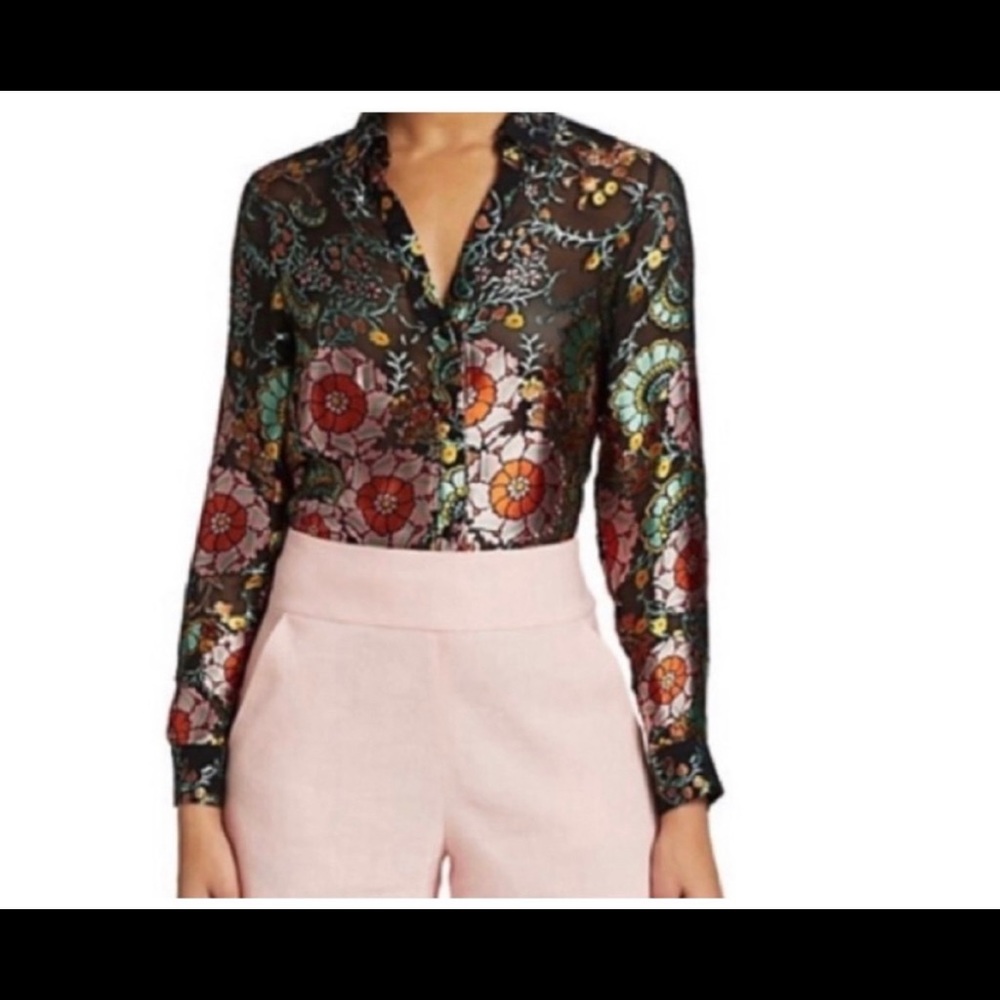NWT! Alice + Olivia Eloise Floral Blouse • Silk • Vinelands Combo Print • Large